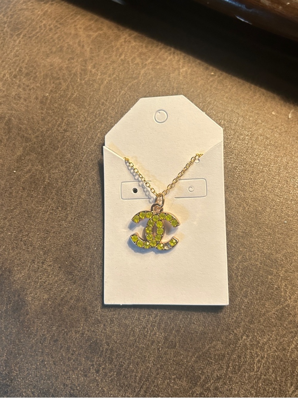 Gold-Tone Green Crystal Interlocking Pendant Necklace